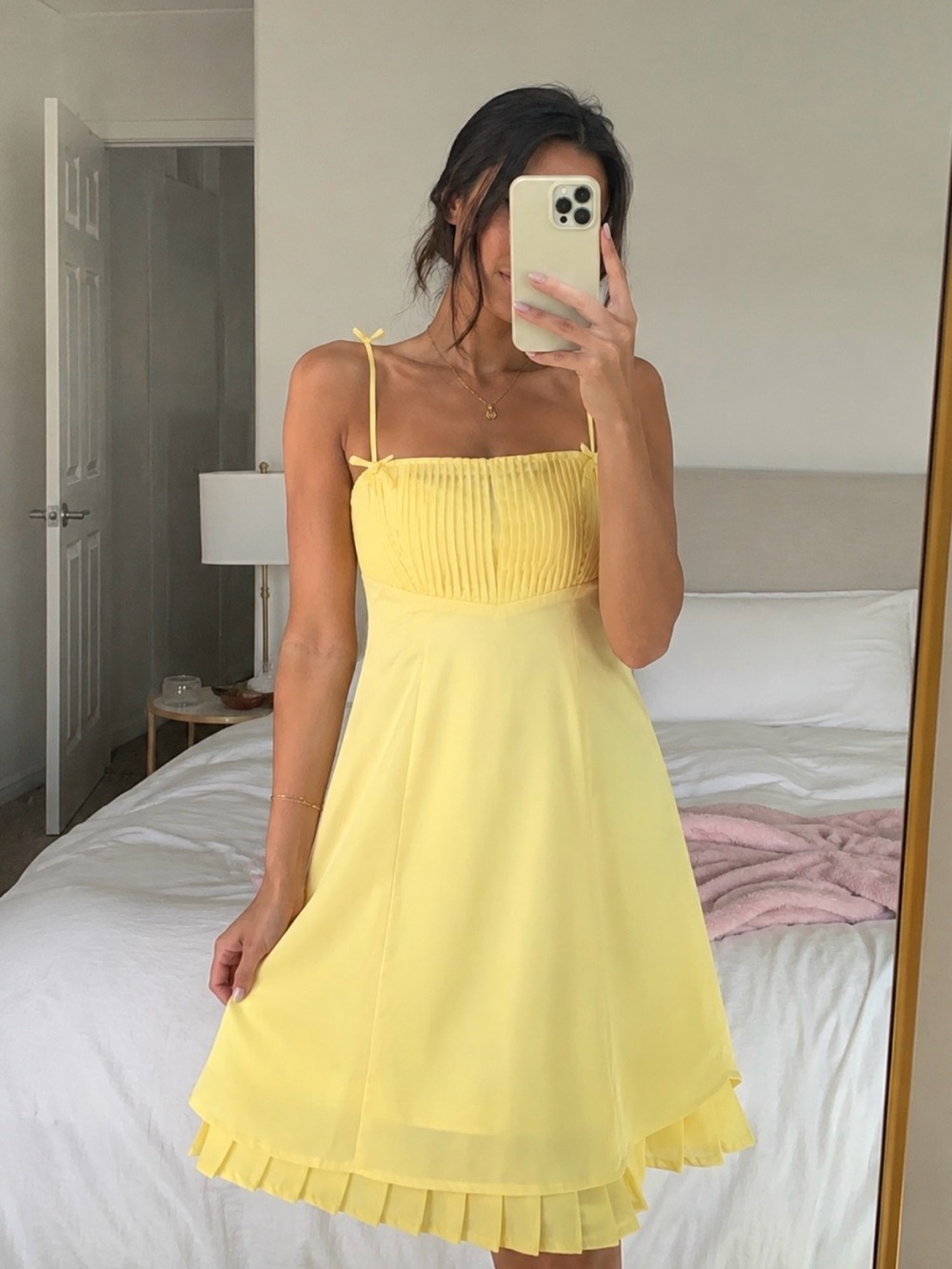 Princess Polly Pale Yellow Pleated-Bodice Mini Dress